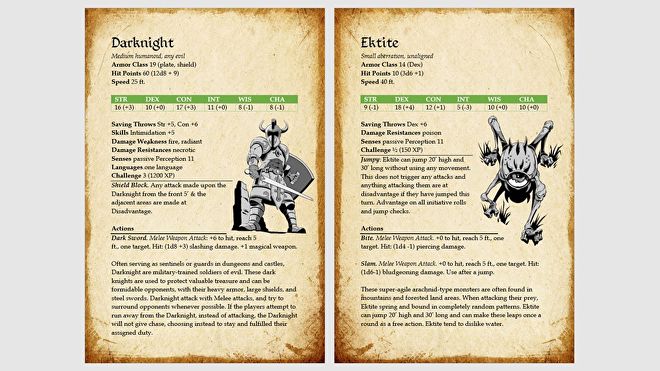 Overworld monster manual pages