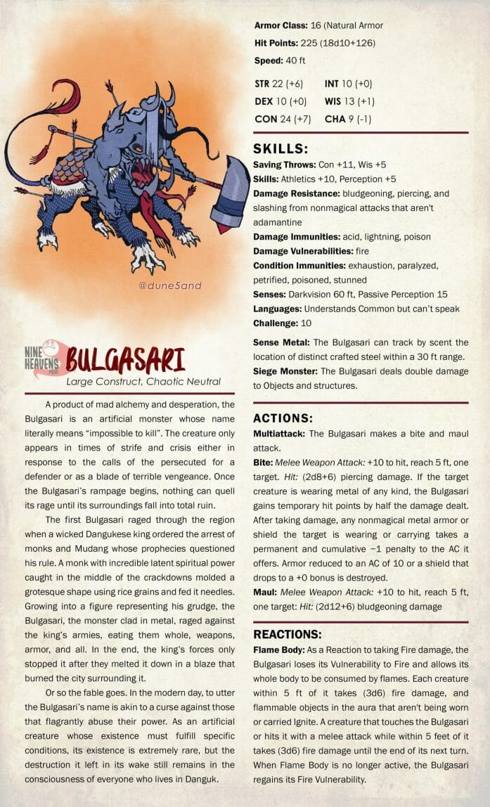 Bulgasari from Korean mythology