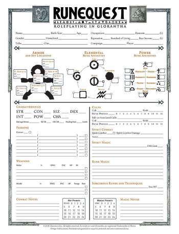 RuneQuest Glorantha character sheet