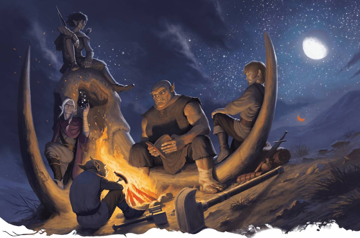 a group of adventurers looking pensive 