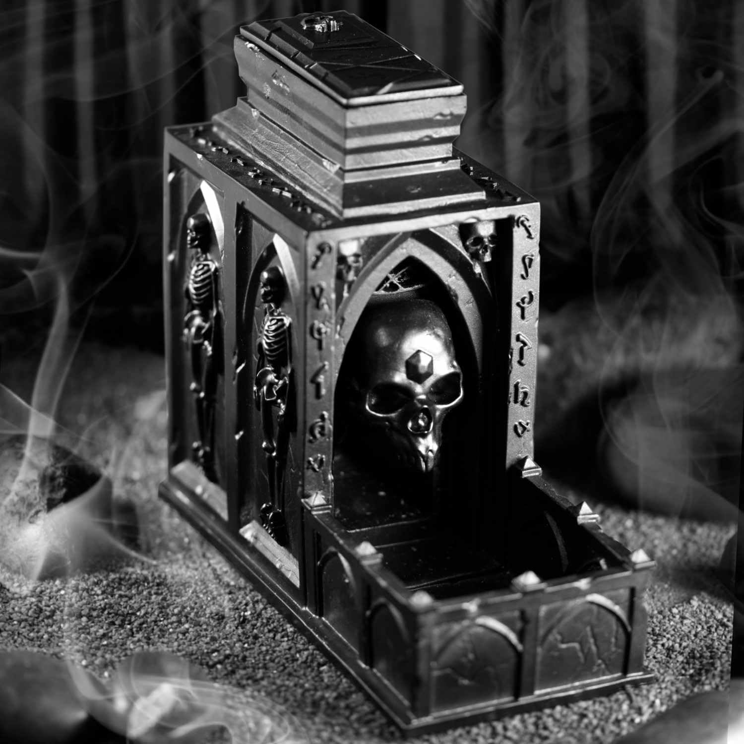 Dice tower shaped like a lich's tomb.